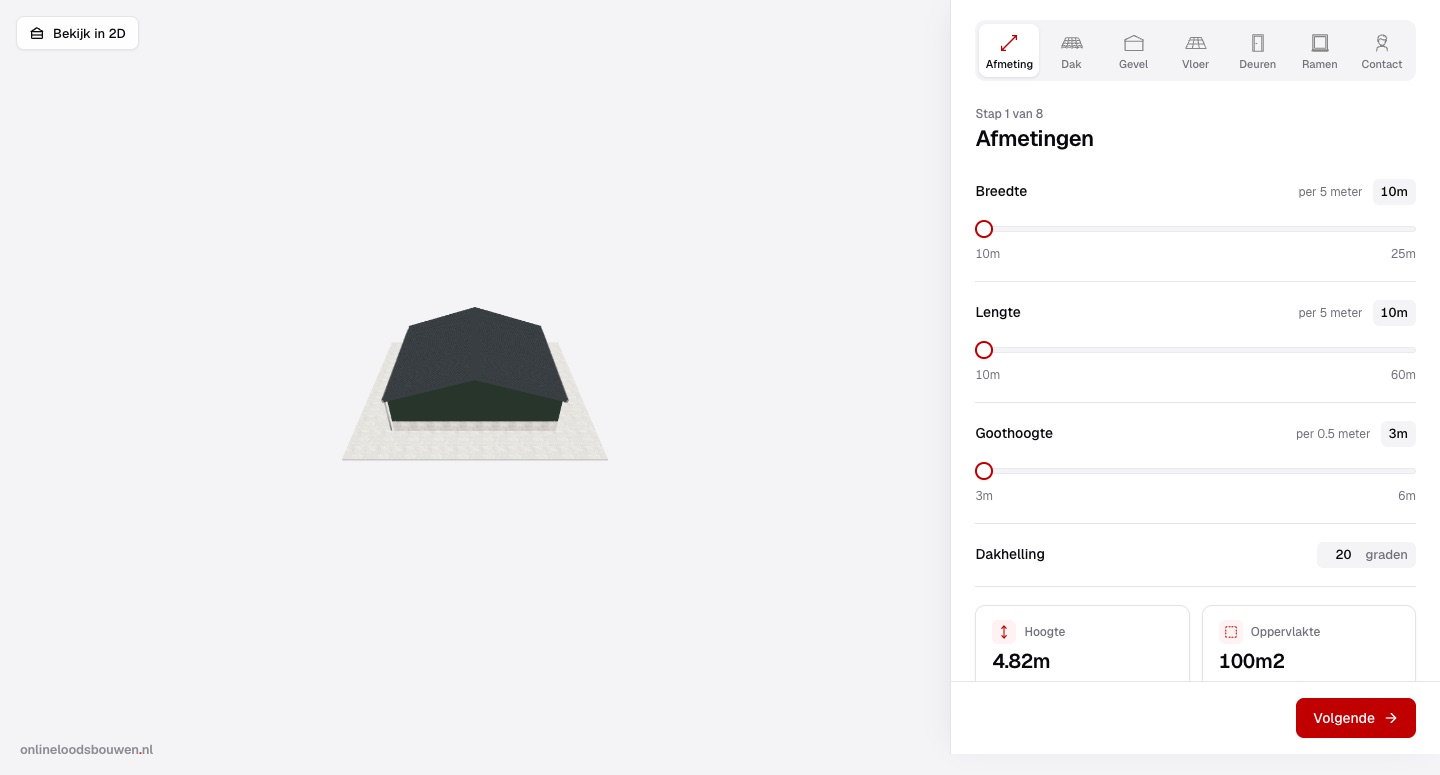 Screenshot van de 3D loods configurator